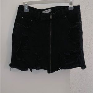 Distressed denim skirt